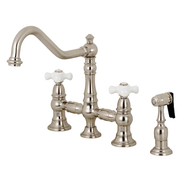 KS3278PXBS Restoration 8" Bridge Kitchen Faucet W/Sprayer, Brushed Nkl